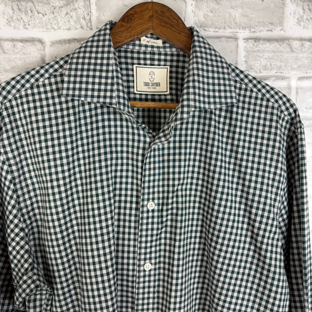 Todd Snyder Mens Green Gingham 2-Ply Cotton Button Down Shirt 16.5 34/35